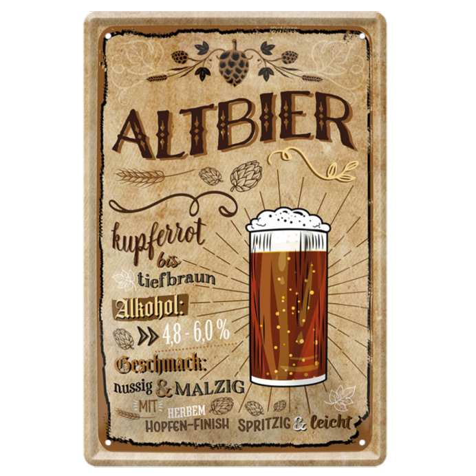 4252024214130	Schilderstore24 	 ''Altbier (ein Glas, braun)'' Schilderstore24 Blechschilder sind perfekt als Geschenk zu Weihnachten, Geburtstage, Feiern, Partys, Grillabende, Namenstag, Feiertag, Mädelsabend, Hochzeit. Jederzeit stilvoll im Wohnzimmer, Partykeller, Garage, Praxis, Büro, Café, Hauseingang Alkohol Kasten Bier Saufen Getränk Bier Alkohol schaumkrone promille hopfen