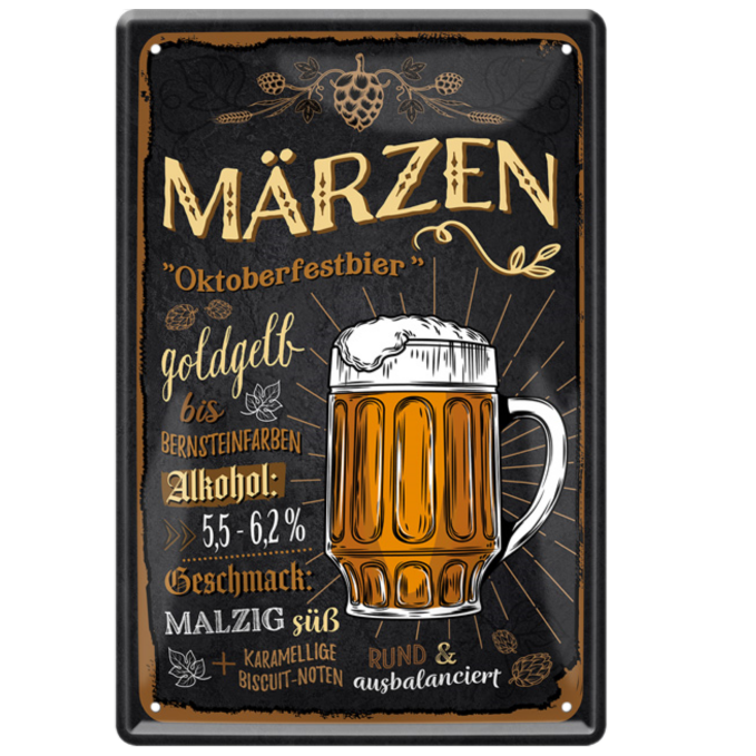4252024214376	Schilderstore24 	 ''Märzen'' Schilderstore24 Blechschilder sind perfekt als Geschenk zu Weihnachten, Geburtstage, Feiern, Partys, Grillabende, Namenstag, Feiertag, Mädelsabend, Hochzeit. Jederzeit stilvoll im Wohnzimmer, Partykeller, Garage, Praxis, Büro, Café, Hauseingang Alkohol Kasten Bier Saufen Getränk Bier Alkohol schaumkrone promille hopfen