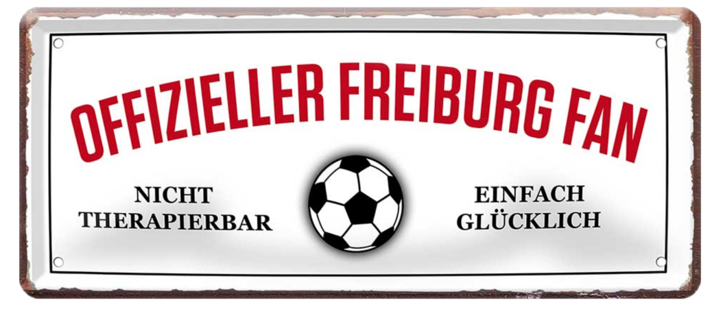 4252024227437	Schilderstore24 Blechschilder sind perfekt als Geschenk zu Weihnachten, Geburtstage, Feiern, Partys, Grillabende, Namenstag, Feiertag, Mädelsabend, Hochzeit. Jederzeit stilvoll im Wohnzimmer, Partykeller, Garage, Praxis, Büro, Café, Hauseingang Fußball Mannschaft Verein Bolzen Ball sport liga kicken stadion freizeit Schilderstore24 	 ''Offizieller Freiburg Fan''