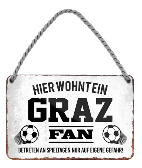 4252024203769	Schilderstore24 Blechschilder sind perfekt als Geschenk zu Weihnachten, Geburtstage, Feiern, Partys, Grillabende, Namenstag, Feiertag, Mädelsabend, Hochzeit. Jederzeit stilvoll im Wohnzimmer, Partykeller, Garage, Praxis, Büro, Café, Hauseingang Fußball Mannschaft Verein Bolzen Ball sport liga kicken stadion freizeit Schilderstore24 	 ''Graz Fan''