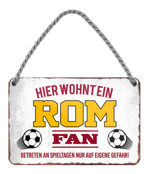4252024204131	Schilderstore24 Blechschilder sind perfekt als Geschenk zu Weihnachten, Geburtstage, Feiern, Partys, Grillabende, Namenstag, Feiertag, Mädelsabend, Hochzeit. Jederzeit stilvoll im Wohnzimmer, Partykeller, Garage, Praxis, Büro, Café, Hauseingang Fußball Mannschaft Verein Bolzen Ball sport liga kicken stadion freizeit Schilderstore24 	 ''Rom Fan''