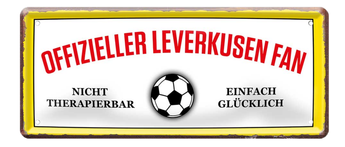 4252024227536	Schilderstore24 Blechschilder sind perfekt als Geschenk zu Weihnachten, Geburtstage, Feiern, Partys, Grillabende, Namenstag, Feiertag, Mädelsabend, Hochzeit. Jederzeit stilvoll im Wohnzimmer, Partykeller, Garage, Praxis, Büro, Café, Hauseingang Fußball Mannschaft Verein Bolzen Ball sport liga kicken stadion freizeit Schilderstore24 	 ''Offizieller Leverkusen Fan''