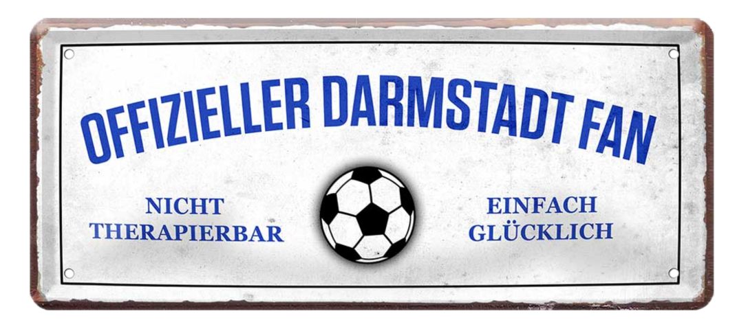 4252024227383	Schilderstore24 Blechschilder sind perfekt als Geschenk zu Weihnachten, Geburtstage, Feiern, Partys, Grillabende, Namenstag, Feiertag, Mädelsabend, Hochzeit. Jederzeit stilvoll im Wohnzimmer, Partykeller, Garage, Praxis, Büro, Café, Hauseingang Fußball Mannschaft Verein Bolzen Ball sport liga kicken stadion freizeit Schilderstore24 	 ''Offizieller Darmstadt Fan''