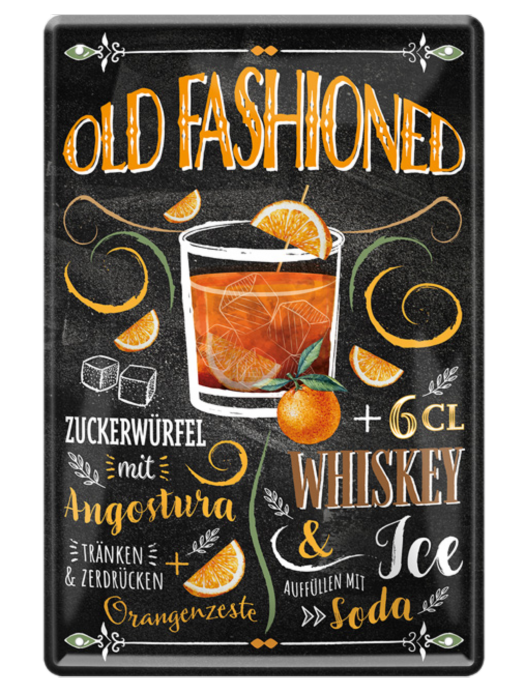 4252024214758	Schilderstore24 	 ''Old Fashioned'' Schilderstore24 Blechschilder sind perfekt als Geschenk zu Weihnachten, Geburtstage, Feiern, Partys, Grillabende, Namenstag, Feiertag, Mädelsabend, Hochzeit. Jederzeit stilvoll im Wohnzimmer, Partykeller, Garage, Praxis, Büro, Café, Hauseingang Alkohol Cocktail Likör Sekt Getränk Alkohol promille schnaps saufen cocktails