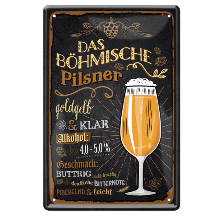 4252024214253	Schilderstore24 	 ''Das Böhmisch Pilsner ohne Flasche'' Schilderstore24 Blechschilder sind perfekt als Geschenk zu Weihnachten, Geburtstage, Feiern, Partys, Grillabende, Namenstag, Feiertag, Mädelsabend, Hochzeit. Jederzeit stilvoll im Wohnzimmer, Partykeller, Garage, Praxis, Büro, Café, Hauseingang Alkohol Kasten Bier Saufen Getränk Bier Alkohol schaumkrone promille hopfen