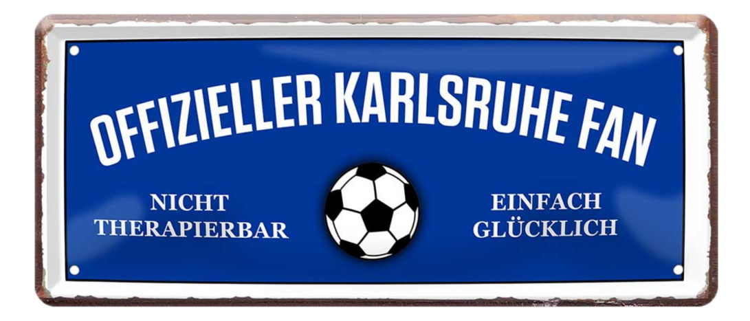 4252024227505	Schilderstore24 Blechschilder sind perfekt als Geschenk zu Weihnachten, Geburtstage, Feiern, Partys, Grillabende, Namenstag, Feiertag, Mädelsabend, Hochzeit. Jederzeit stilvoll im Wohnzimmer, Partykeller, Garage, Praxis, Büro, Café, Hauseingang Fußball Mannschaft Verein Bolzen Ball sport liga kicken stadion freizeit Schilderstore24 	 ''Offizieller Karlsruhe Fan''