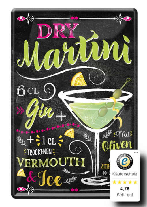 Blechschilder ''Cocktailrezepte 2 von 5'' Dry Martini, Empress, Gimlet, Gin, Kamikaze, uvm 20x30cm
