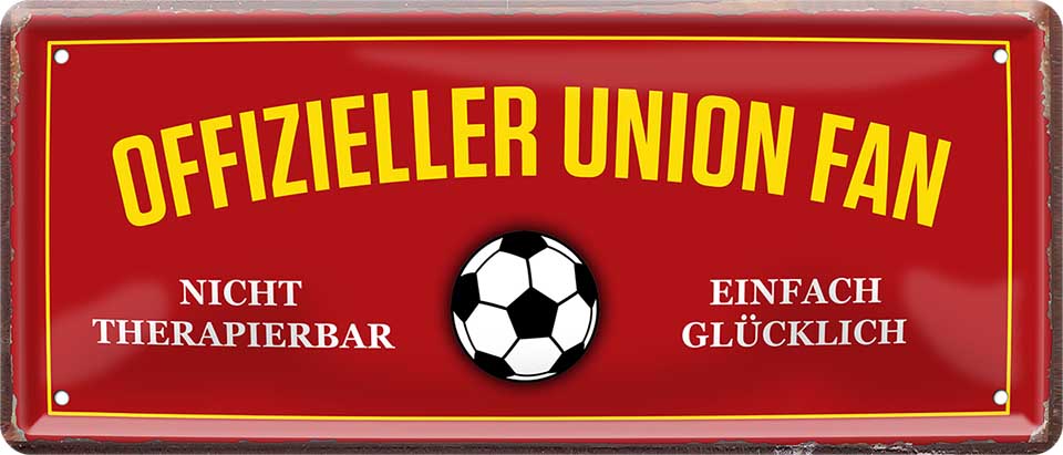 4252024227611 Schilderstore24 Schilderstore24 Blechschilder sind perfekt als Geschenk zu Weihnachten, Geburtstage, Feiern, Partys, Grillabende, Namenstag, Feiertag, Mädelsabend, Hochzeit. Jederzeit stilvoll im Wohnzimmer, Partykeller, Garage, Praxis, Büro, Café, Hauseingang Fußball Mannschaft Verein Bolzen Ball sport liga kicken stadion freizeit	 ''Offizieller Union Fan''		28x12cm