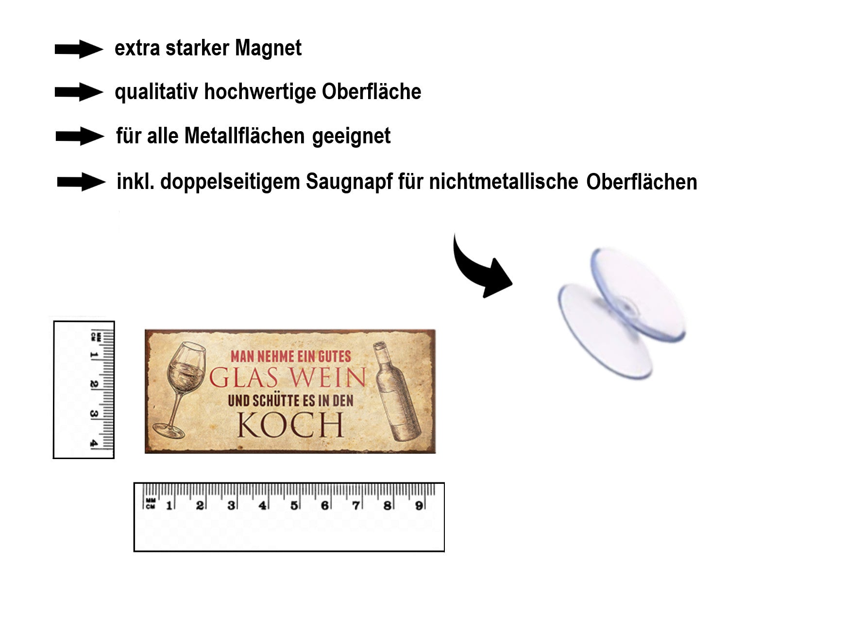 Magnet ''Man nehme ein gutes Glas Wein'' 9,3x4cm