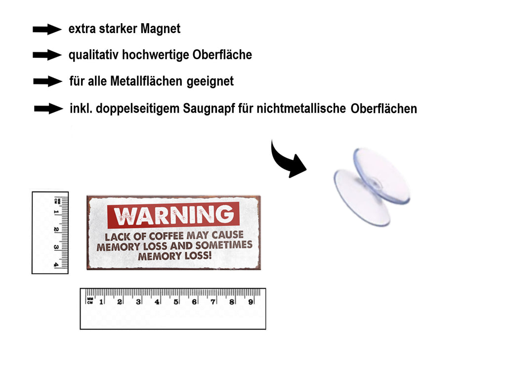 Magnet ''Warning Lack of coffee may cause memory loss'' 9,3x4cm