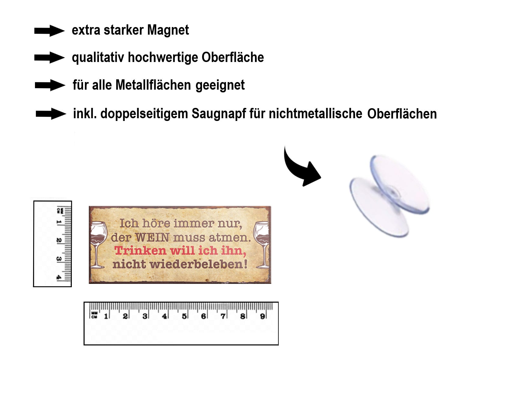 Magnet ''Ich höre immer nur Wein muss atmen'' 9,3x4cm