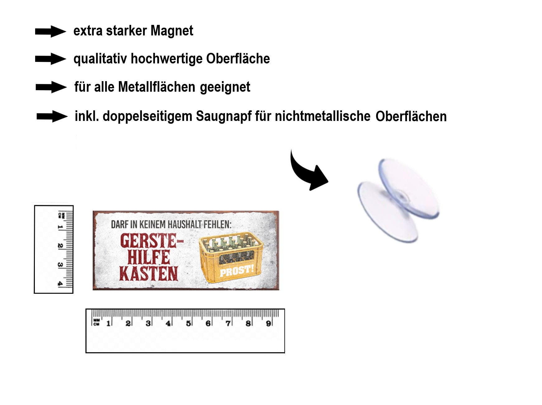 Magnet ''Darf in keinem Haushalt fehlen Gerstehilfekasten'' 9,3x4cm