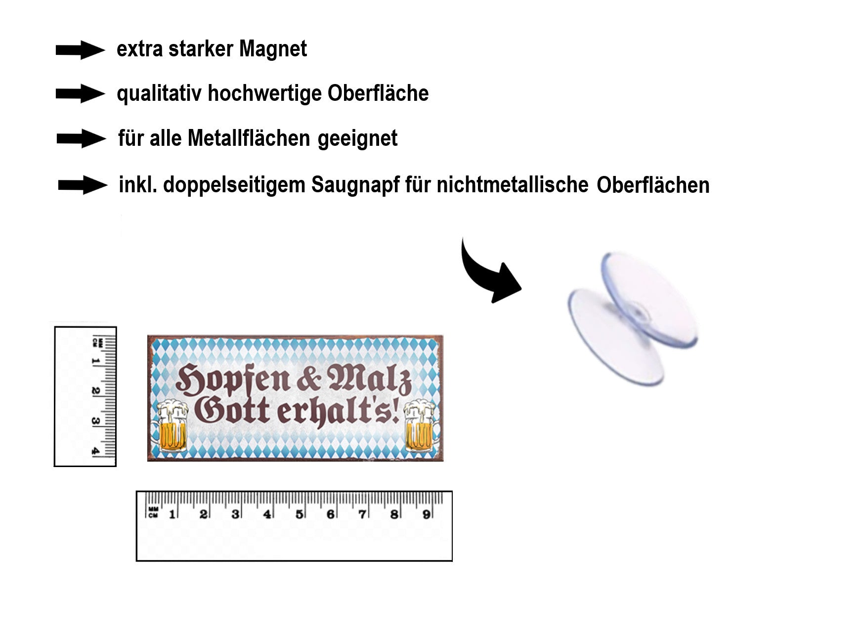 Magnet ''Hopfen Malz Gott erhalt's'' 9,3x4cm