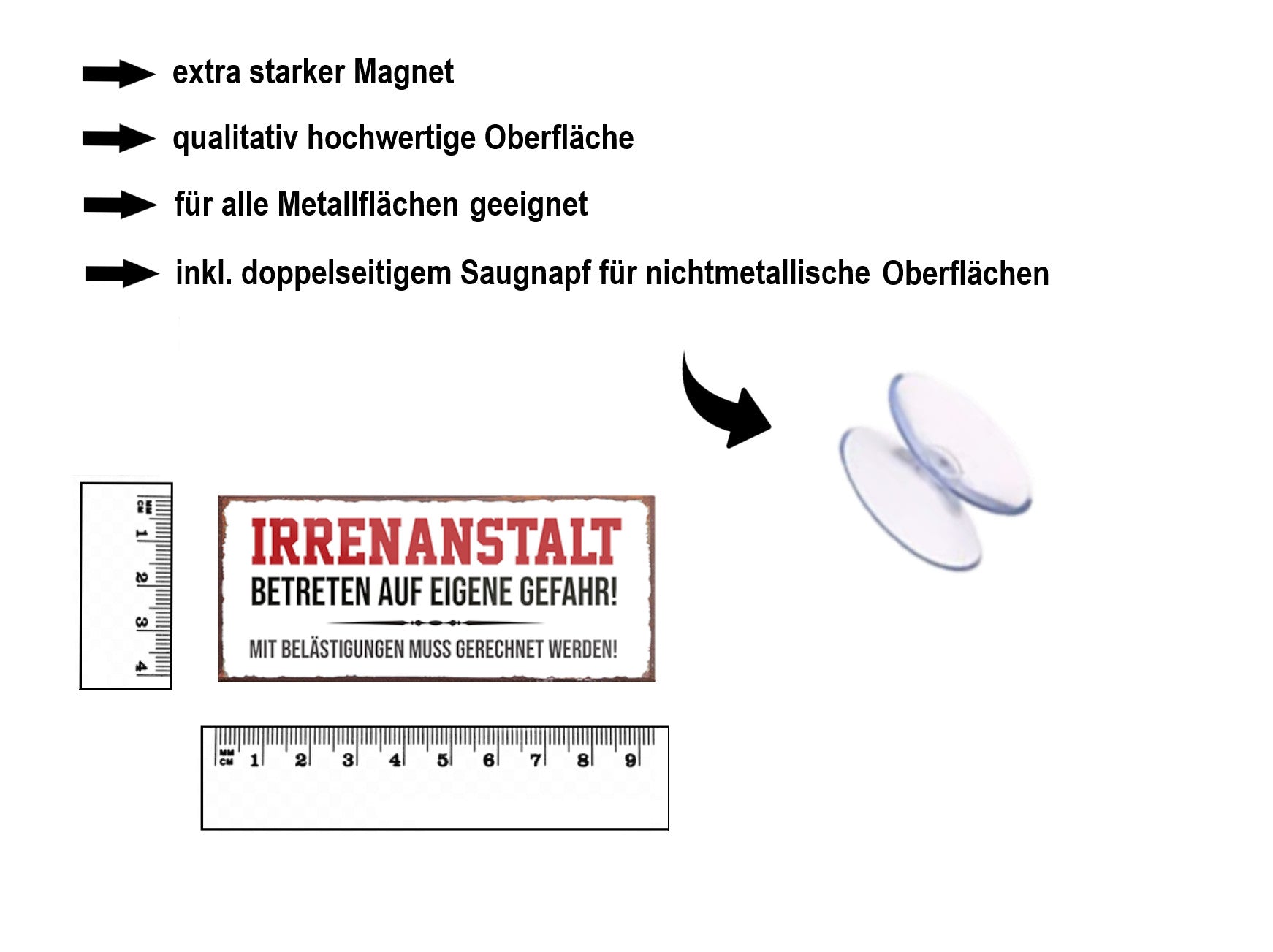 Magnet ''Irrenanstalt betreten auf eigene Gefahr'' 9,3x4cm
