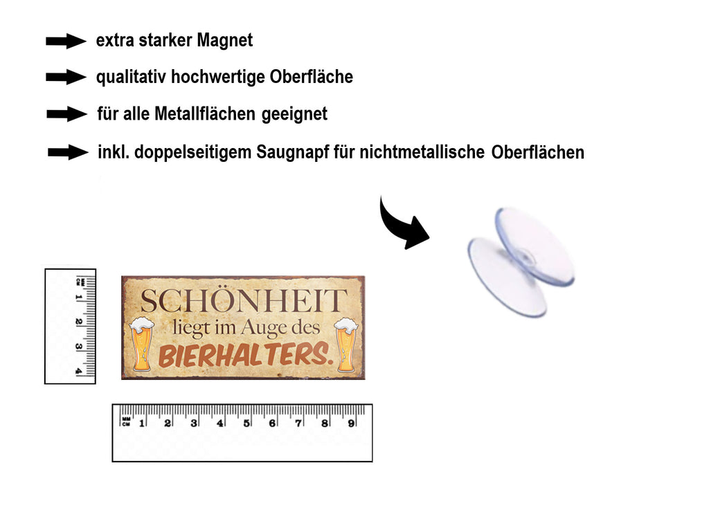 Magnet ''Schönheit liegt im Auge des Bierhalters'' 9,3x4cm
