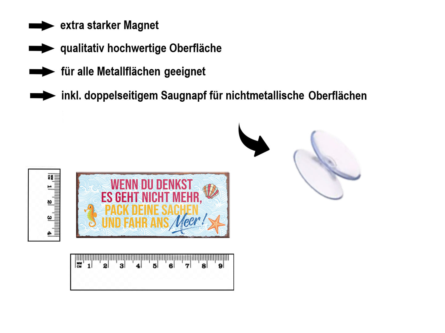 Magnet ''Wenn du denkst es geht nich mehr fahr ans Meer'' 9,3x4cm