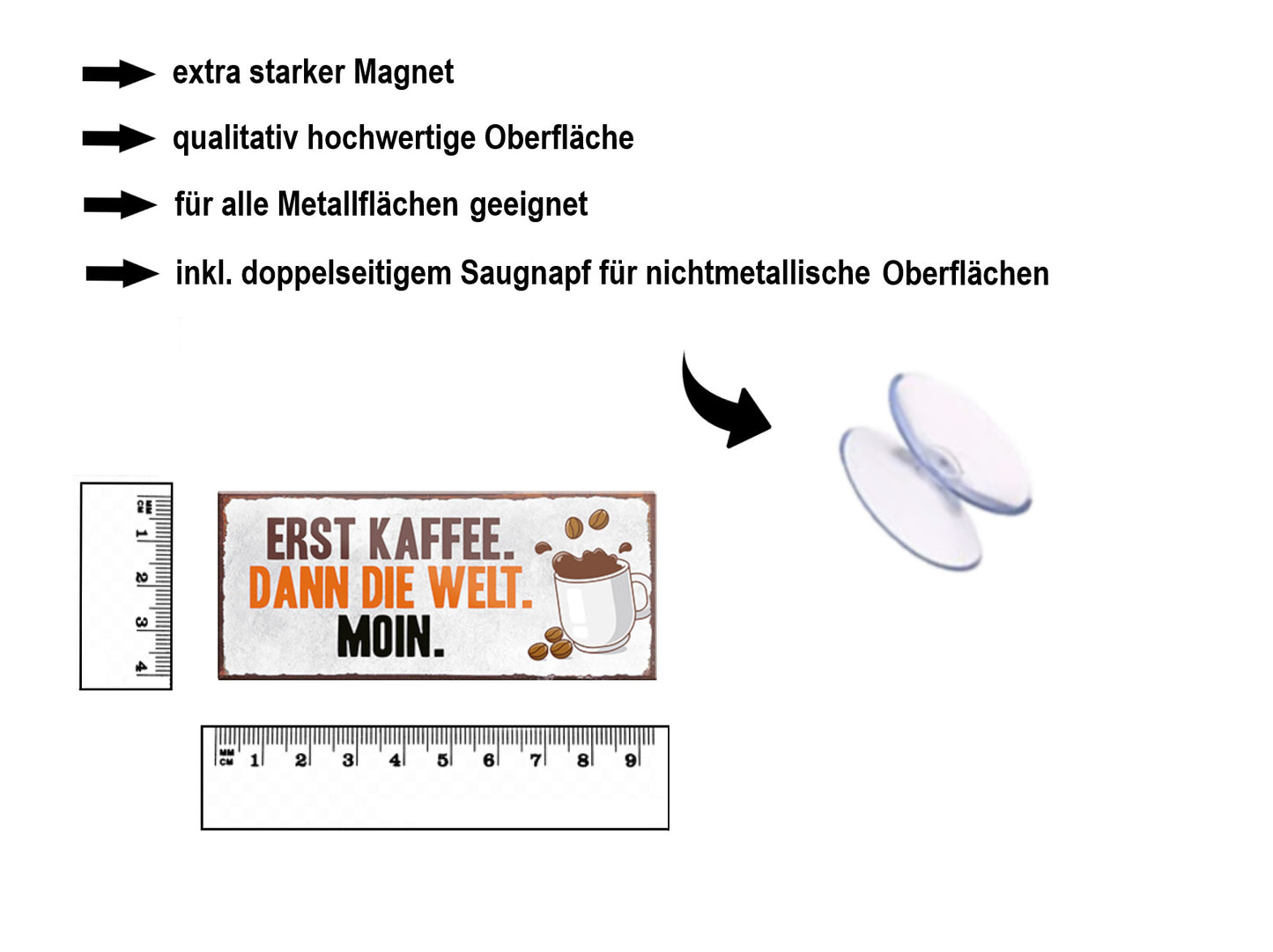 Magnet ''Erst Kaffee. Dann die Welt. Moin'' 9,3x4cm