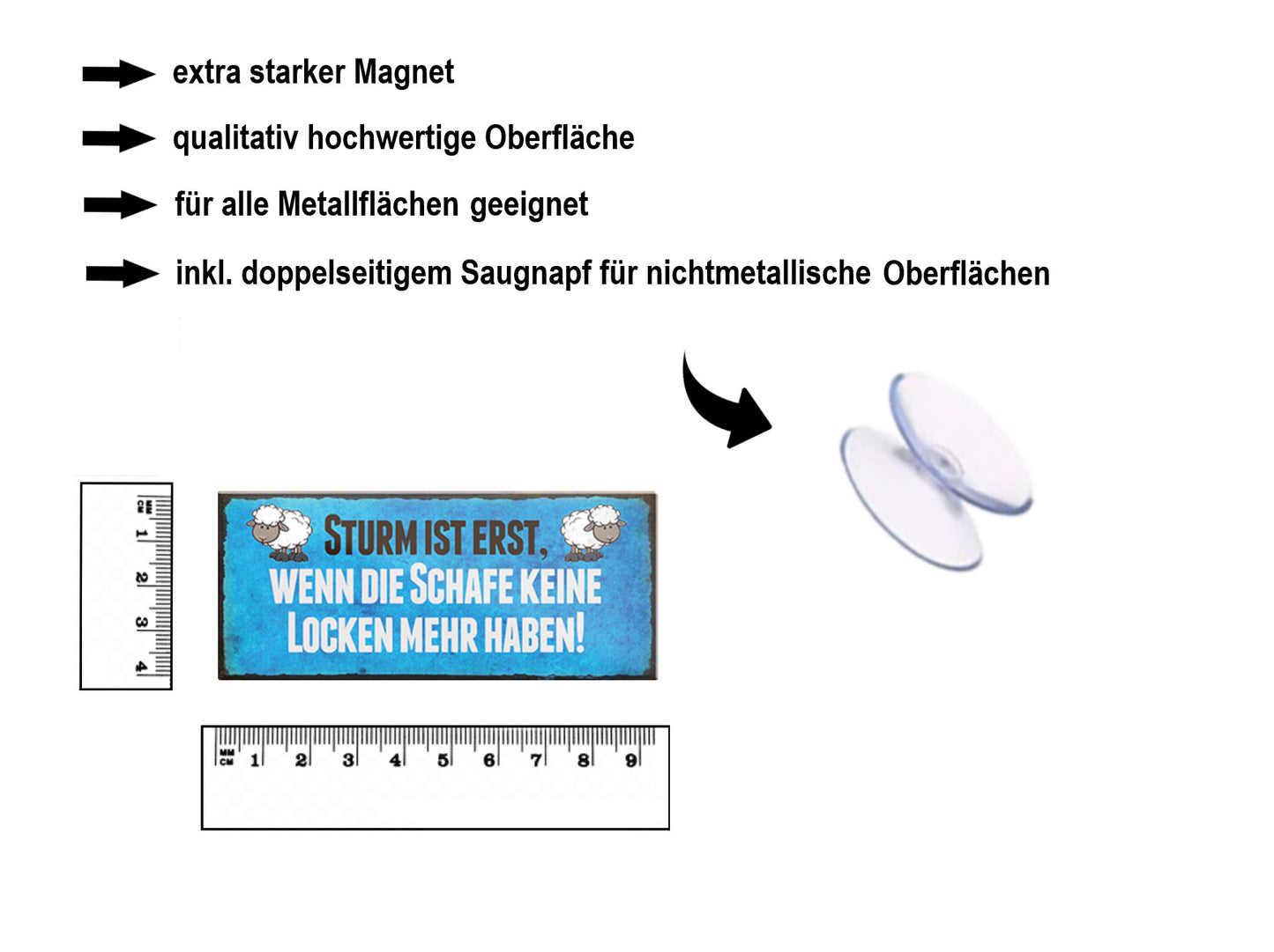Magnet ''Sturm ist wenn die Schafe keine Locken mehr haben'' 9,3x4cm