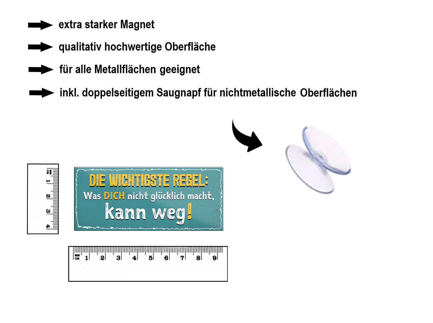 Magnet ''Die wichtigste Regel Was nicht glücklich macht kann weg'' 9,3x4cm