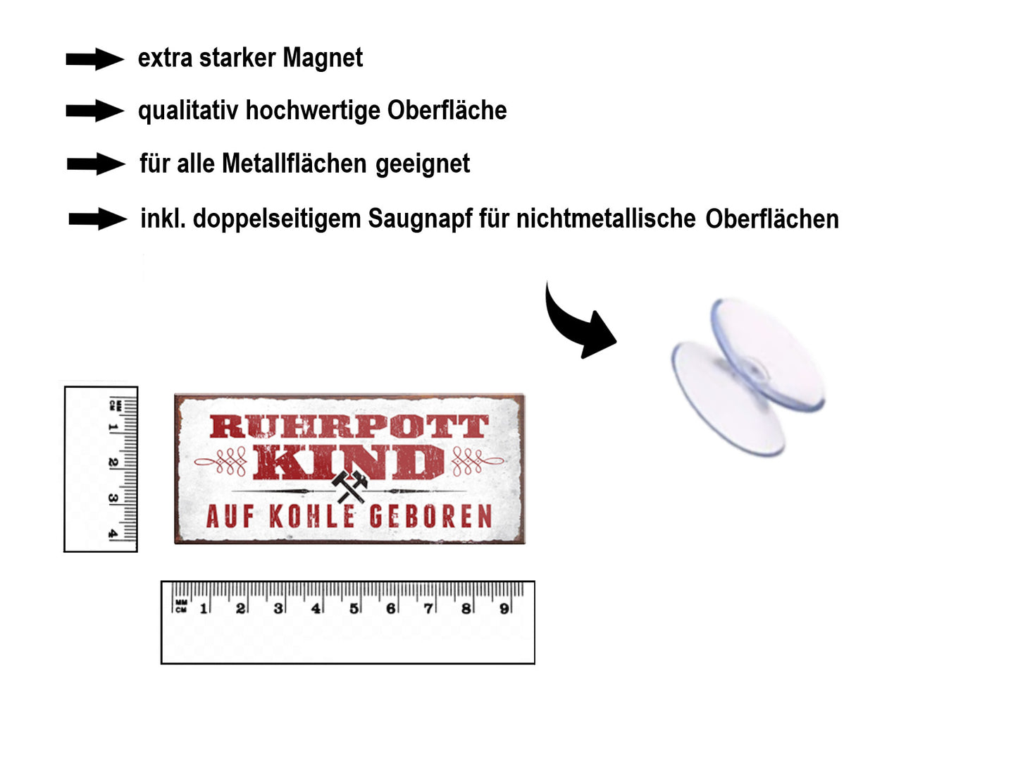 Magnet ''Ruhrpott Kind auf Kohle geboren'' 9,3x4cm