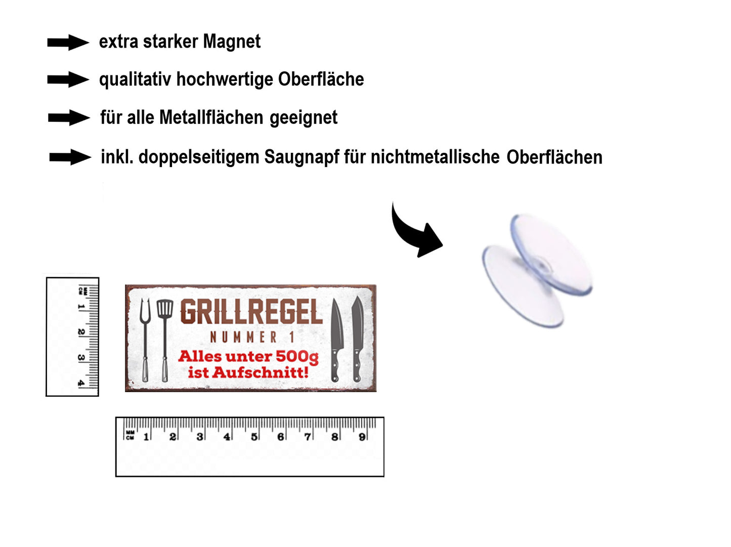 Magnet ''Grillregel Nr.1 Alles unter 500g ist Aufschnitt'' 9,3x4cm