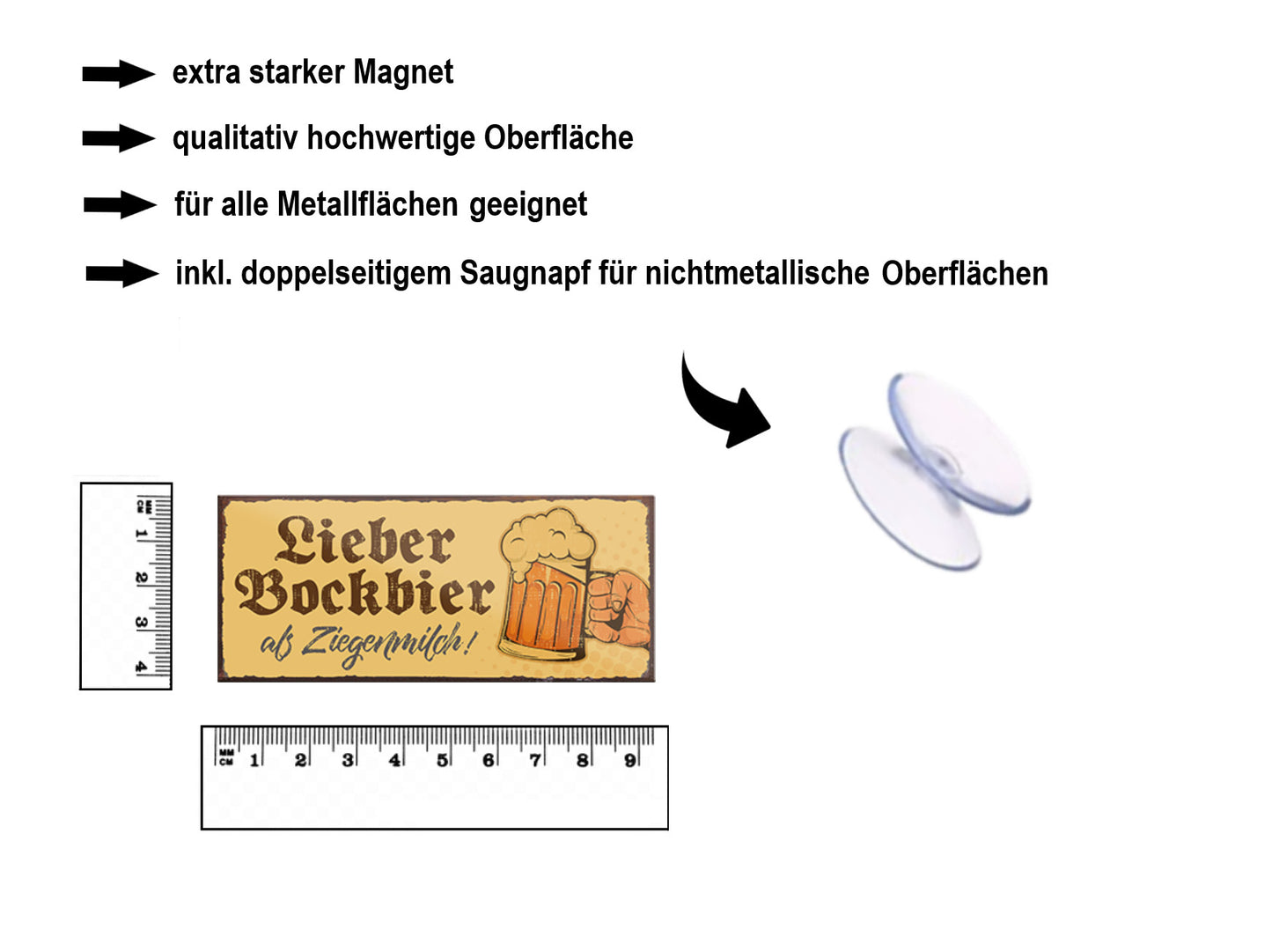 Magnet ''Lieber Bockbier als Ziegenmilch'' 9,3x4cm