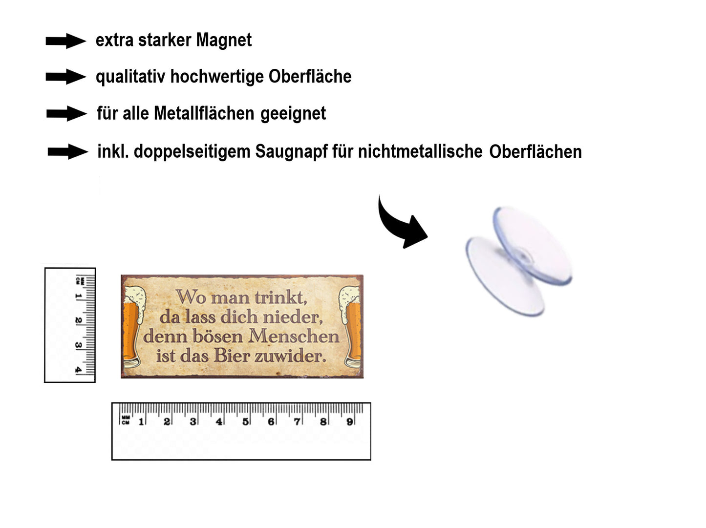 Magnet ''Wo man trinkt, da lass dich nieder Bier zuwider'' 9,3x4cm