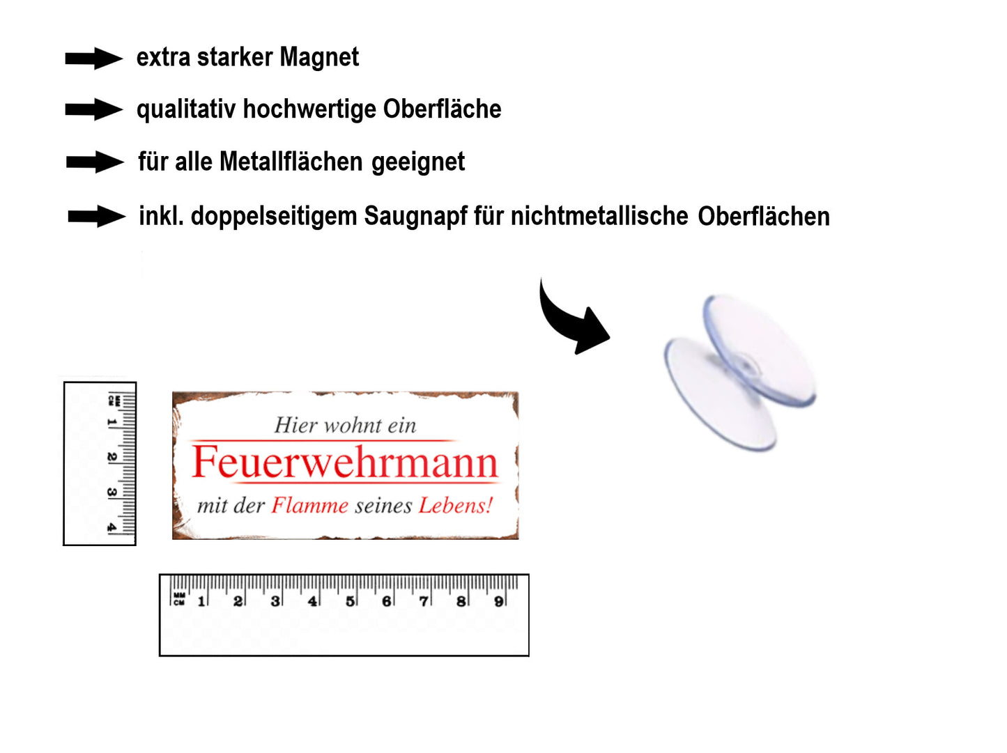 Magnet ''Hier wohnt Feuerwehrmann mit Flamme seines Lebens'' 9,3x4cm