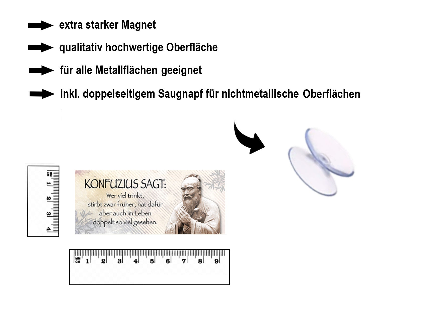 Magnet ''Konfuzius Wer viel trink stirbt früher doppelt viel gesehen'' 9,3x4cm