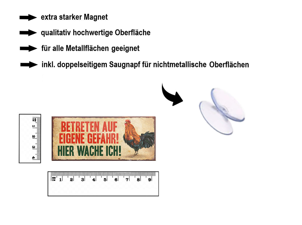 Magnet ''Betreten auf eigene Gefahr Huhn'' 9,3x4cm