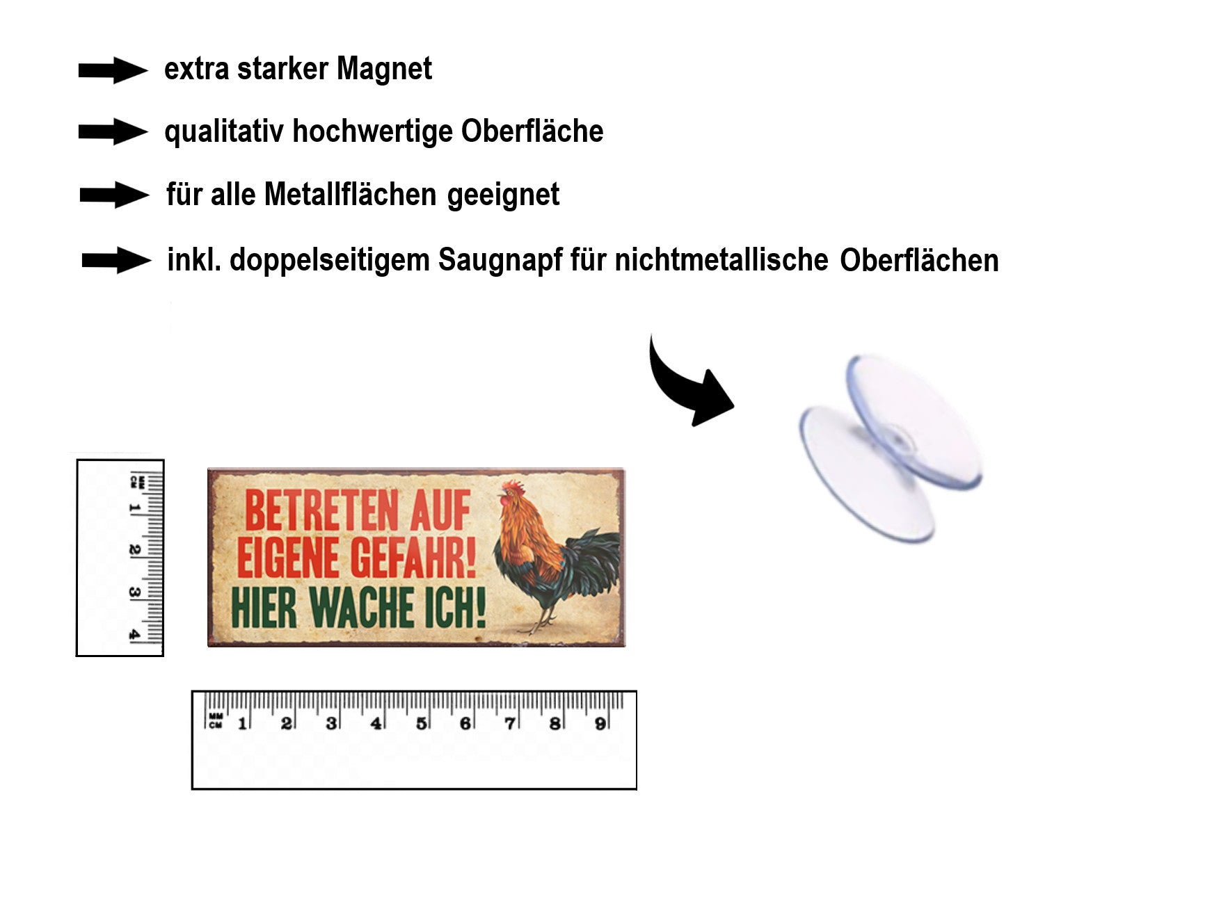 Magnet ''Betreten auf eigene Gefahr Huhn'' 9,3x4cm