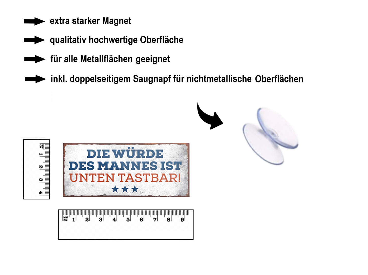 Magnet ''Die Würde des Mannes ist unten tastbar'' 9,3x4cm