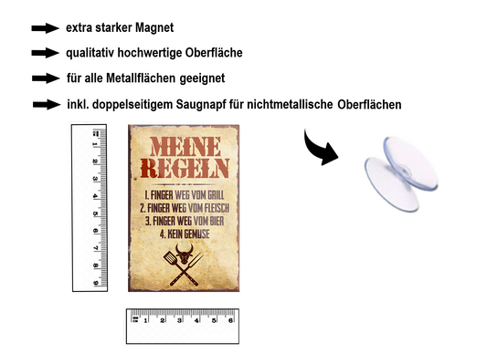 Magnet ''Meine Regeln Finger weg vom Grill'' 9x6x0,3cm