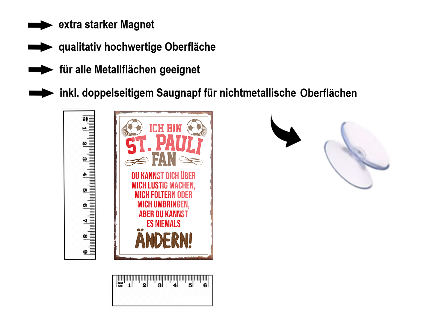 Magnet ''ST. Pauli Fan (roter text)'' 9x6x0,3cm