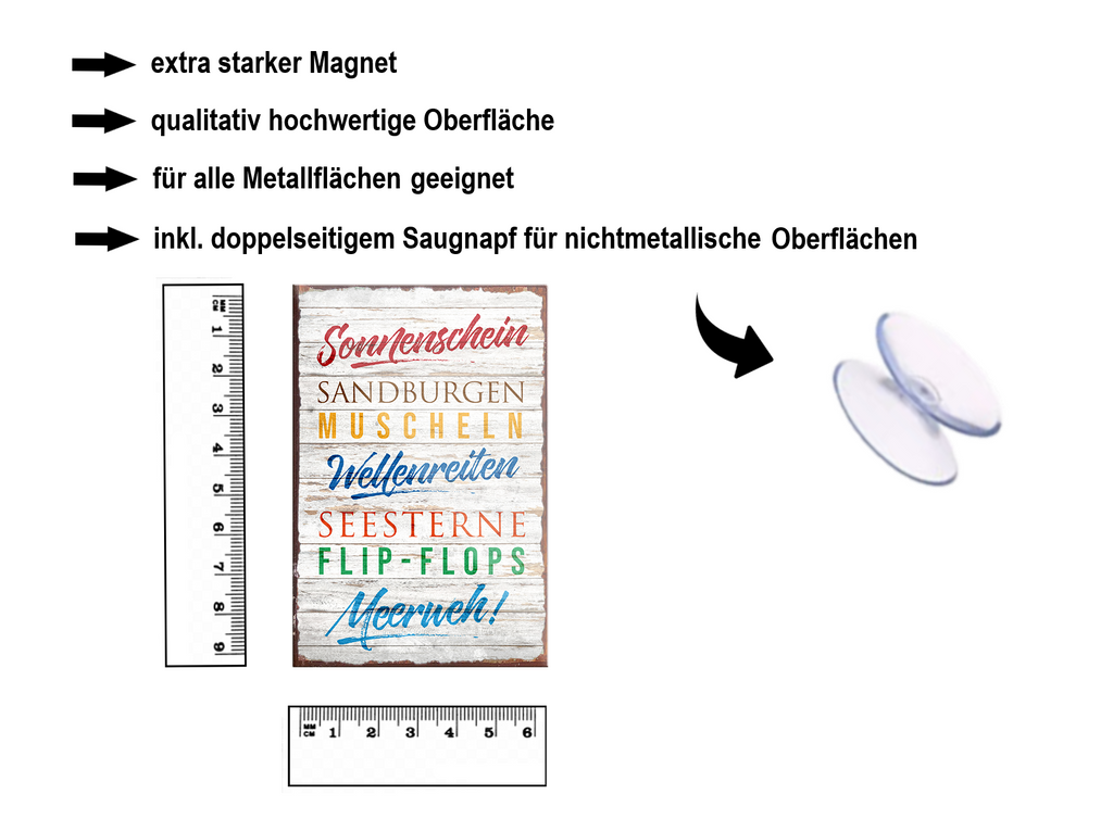 Magnet ''Sonnenschein Sandburgen Muscheln'' 9x6x0,3cm