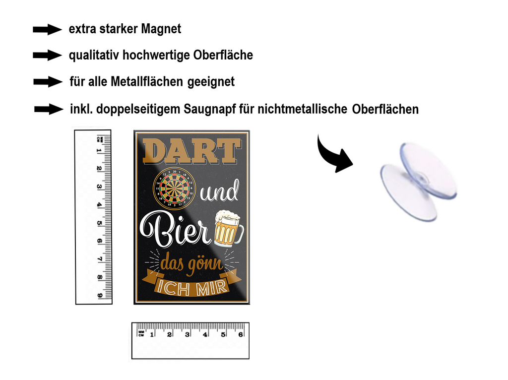 Magnet ''Dart und Bier (schwarz)'' 9x6x0,3cm