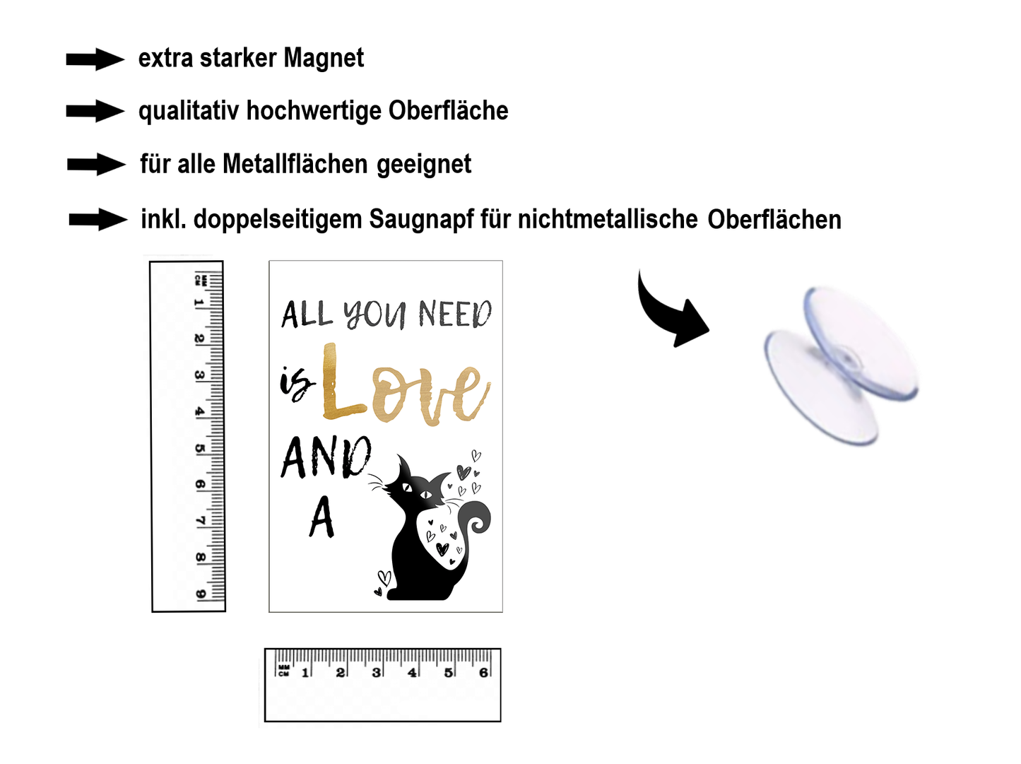 Magnet ''All you need is love an a cat'' 9x6x0,3cm