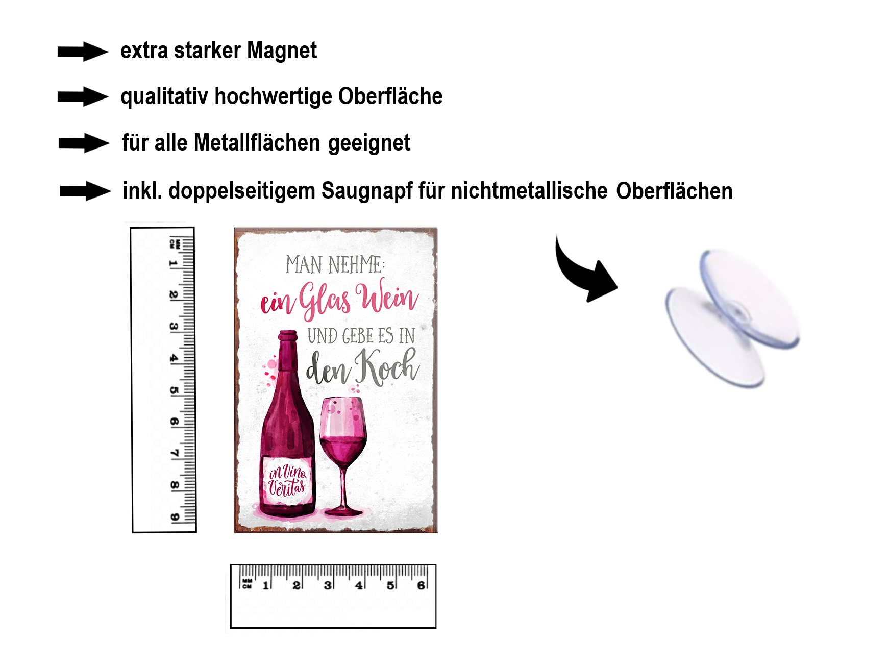 Magnet ''Man nehme ein Glas Wein Koch'' 9x6x0,3cm