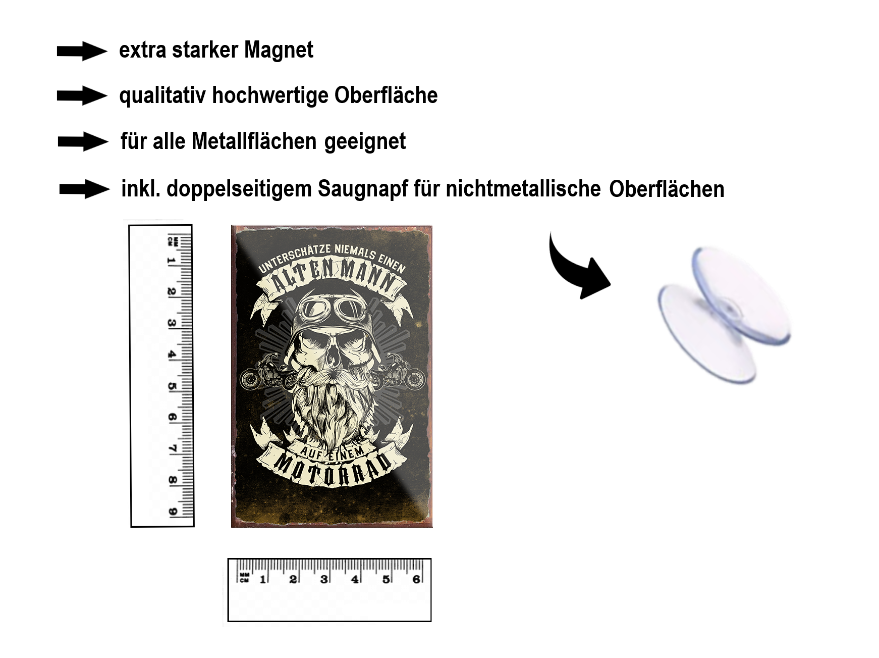 Magnet ''Unterschätze niemals einen alten Mann Motorrad'' 9x6x0,3cm