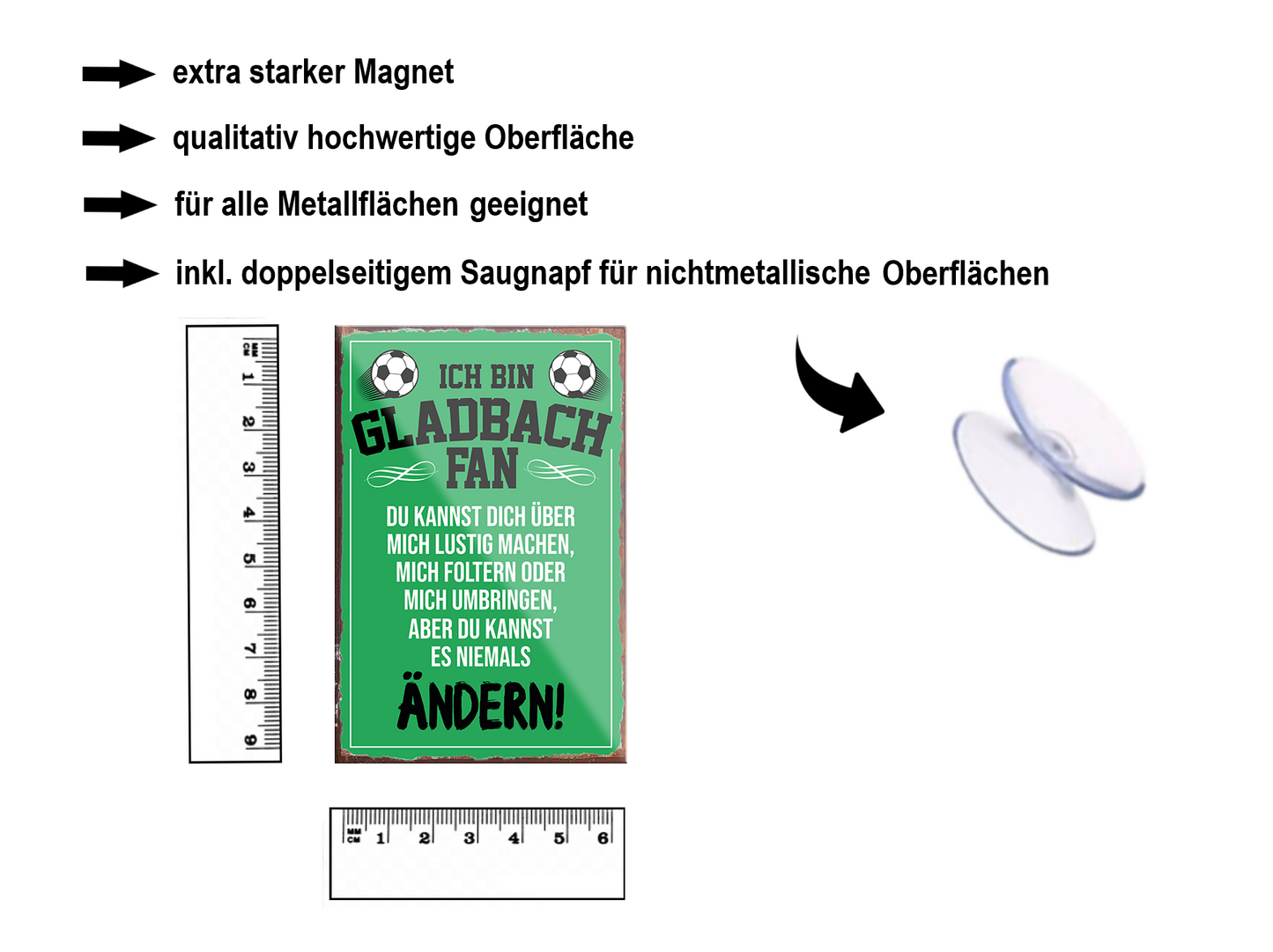 Magnet ''Gladbach Fan (schwarze schrift)'' 9x6x0,3cm