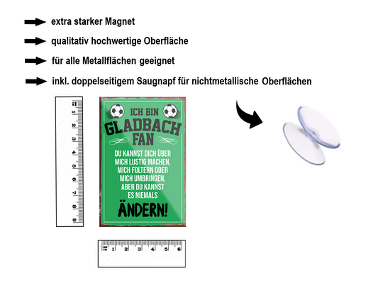 Magnet ''Gladbach Fan (black writing)'' 9x6x0.3cm