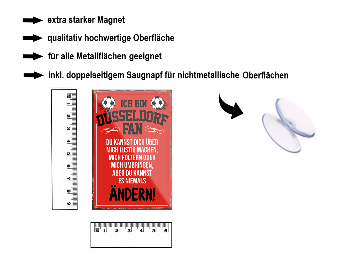 Magnet ''Düsseldorf Fan (schwarze schrift)'' 9x6x0,3cm