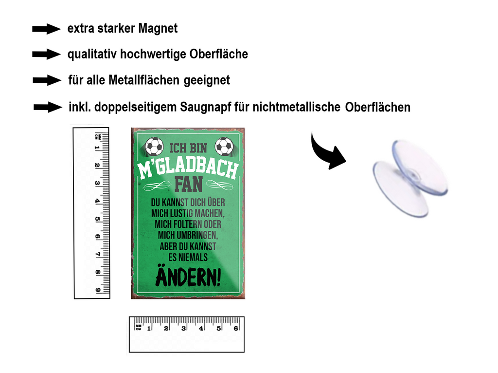 Magnet ''M'Gladbach Fan (weise schrift)'' 9x6x0,3cm