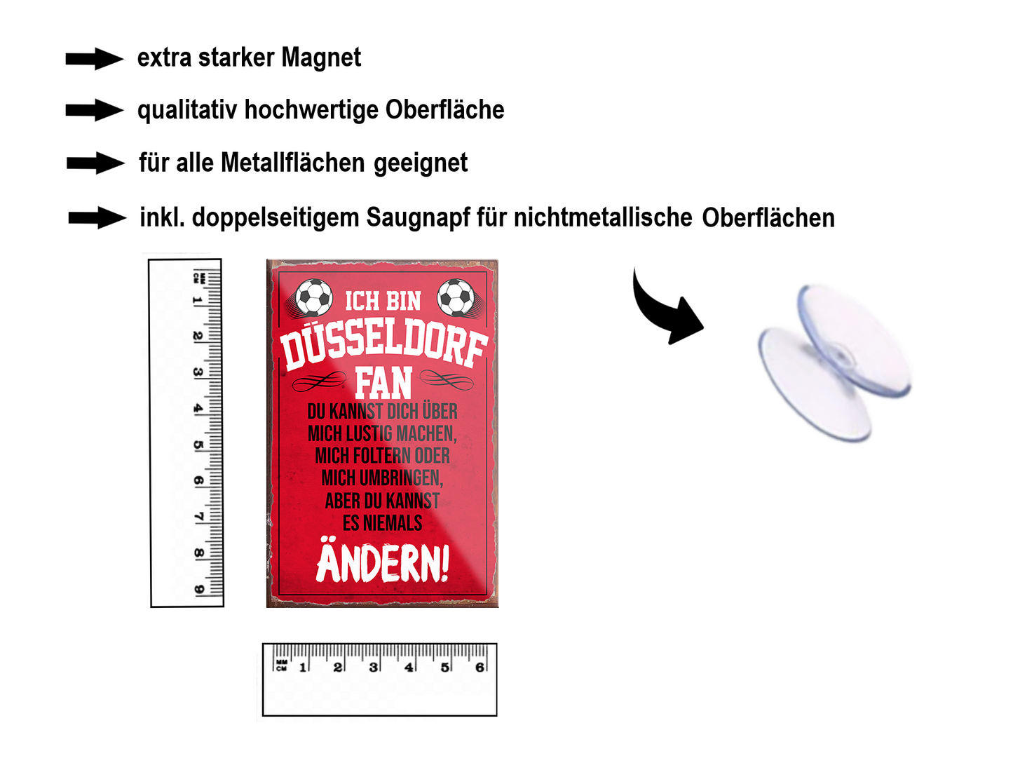 Magnet ''Düsseldorf Fan (weiße schrift)'' 9x6x0,3cm