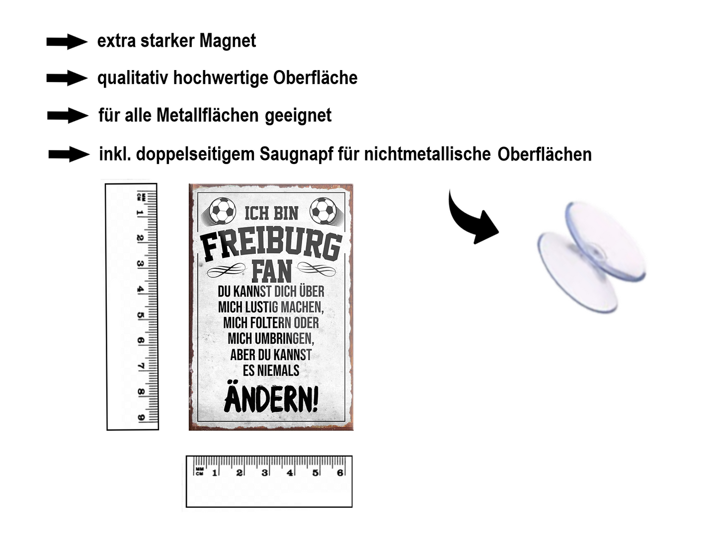 Magnet ''Freiburg Fan (schwarze schrift)'' 9x6x0,3cm