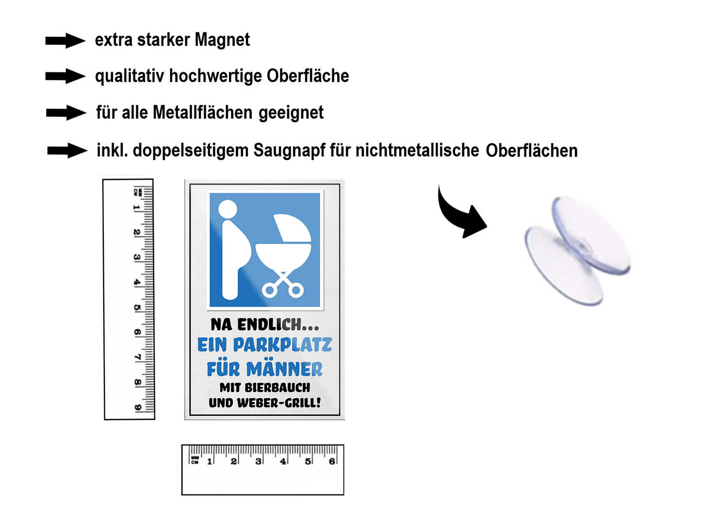 Magnet ''Na endlich.. Parkplatz für Männer Bierbauch'' 9x6x0,3cm