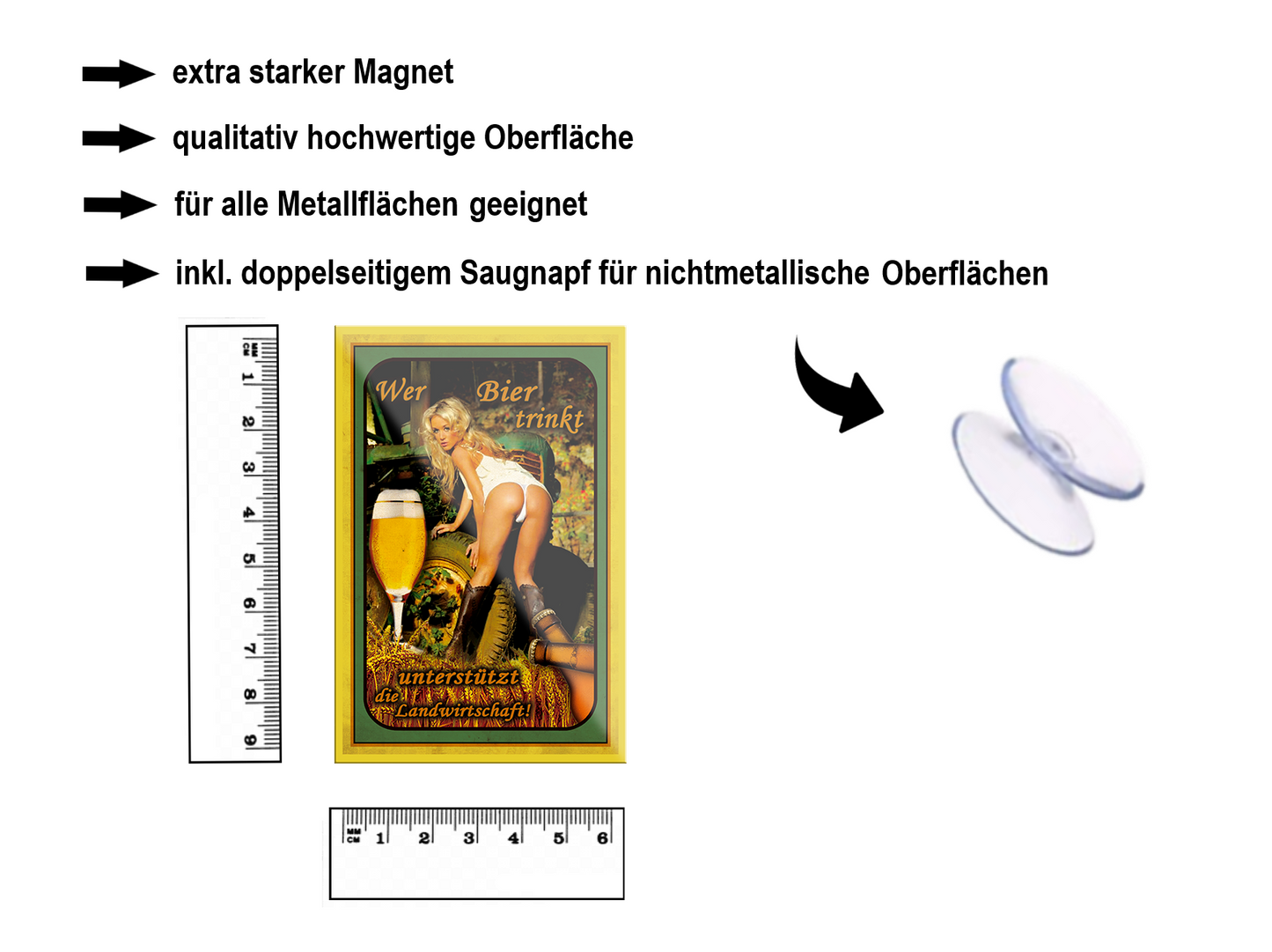 Magnet ''Wer Bier trinkt unterstützt  die Landwirtschaft'' 9x6x0,3cm