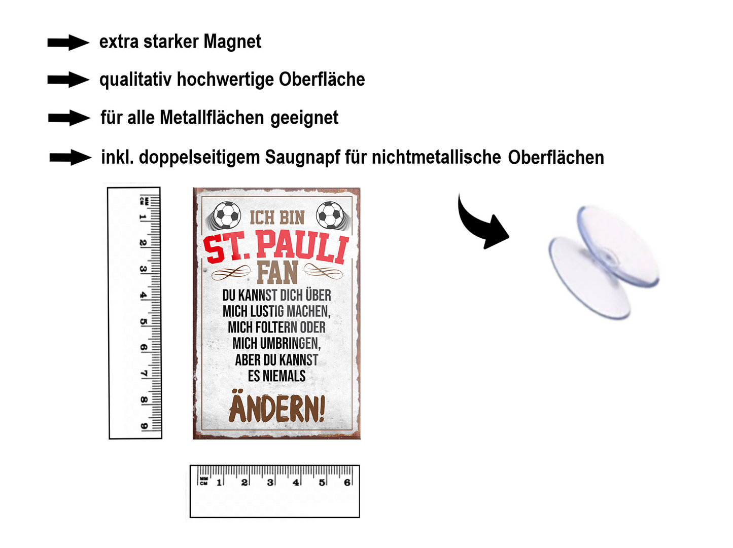Magnet ''ST. Pauli Fan (schwarzer text)'' 9x6x0,3cm
