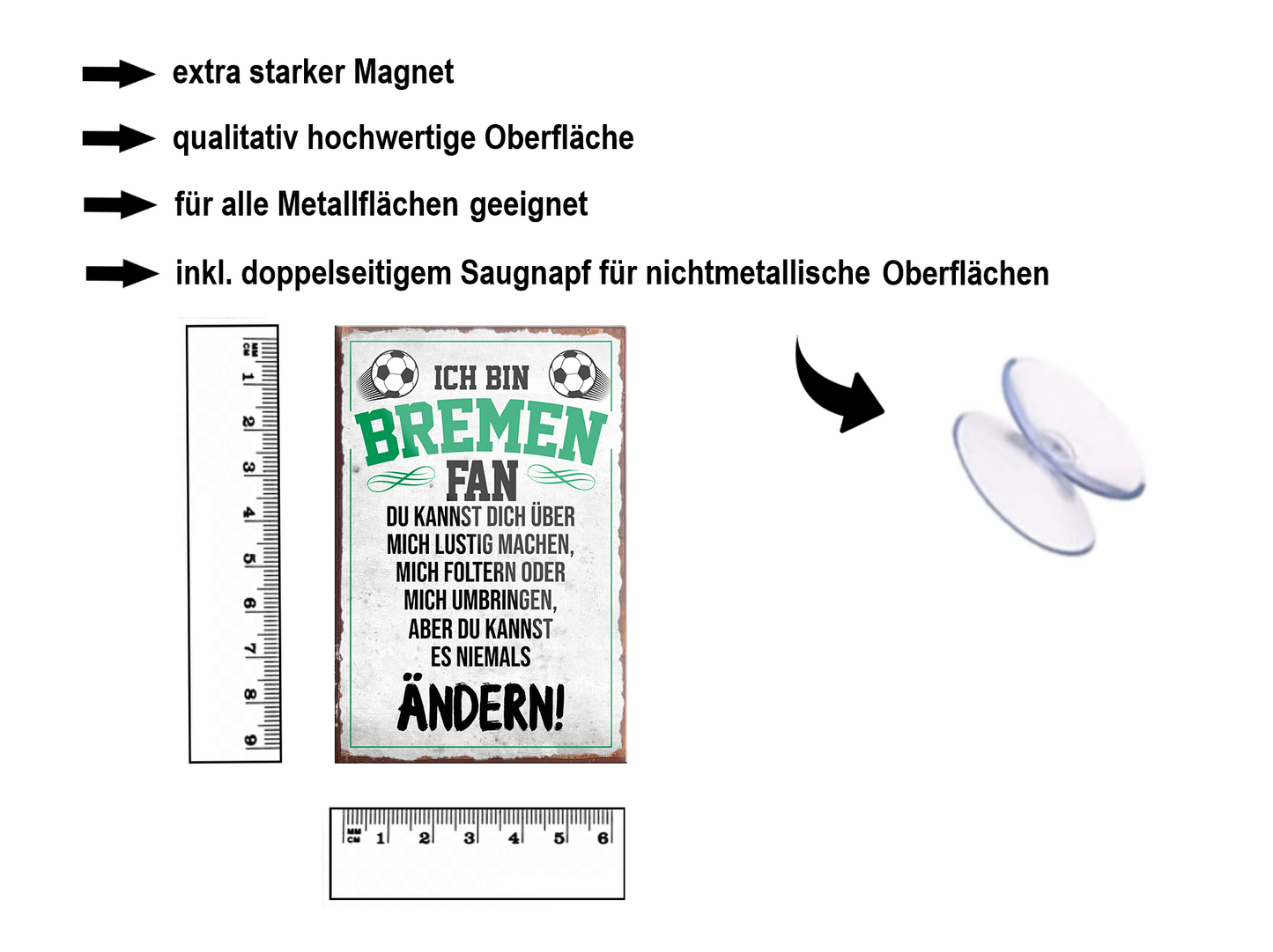 Magnet ''Bremen Fan (grau)'' 9x6x0,3cm
