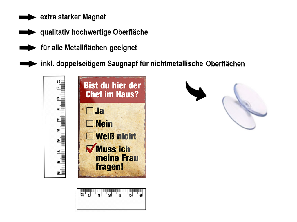 Magnet ''Bist du hier der Chef im Haus Frau fragen'' 9x6x0,3cm